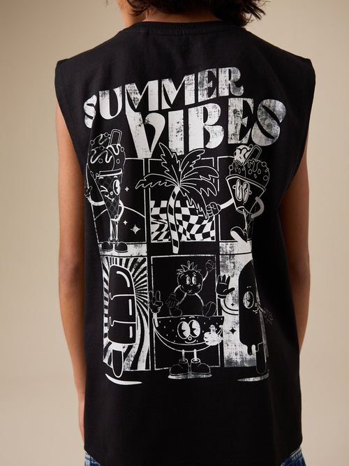 Black Back Print Tank Vest (3-16yrs)