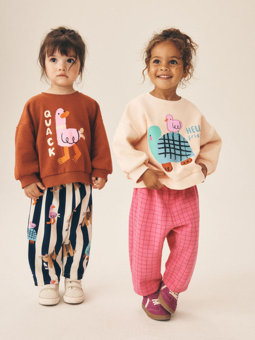 Pink/Ecru Duck Character Sweatshirt and Barrel Trousers Set 2 Pack (3mths-7yrs)