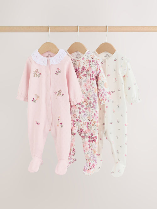 Pink Floral Bunny Sleepsuits 3 Pack (0mths-2yrs)