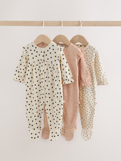 Cream/Pink Polka Dot Sleepsuits 3 Pack (0mths-2yrs)