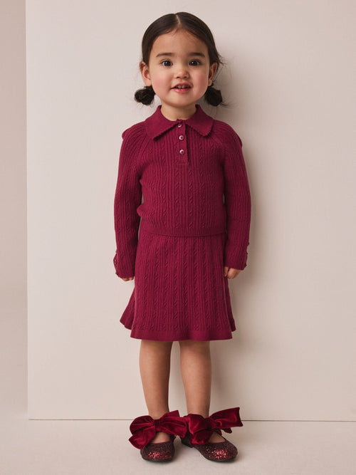 Berry Red Collared Jumper And Skirt Set (3mths-7yrs)