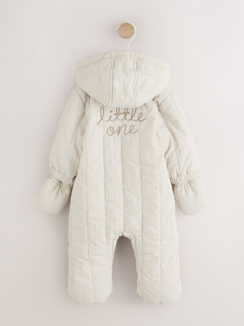 Cream Little One Back Slogan Quilted Nylon Pramsuit
