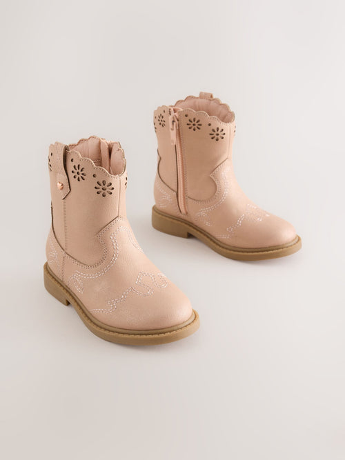 Pink Shimmer Western Ankle Boots