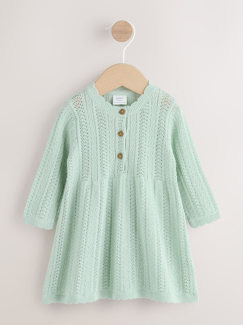 Sage Green Knitted Baby Dress (0mths-2yrs)