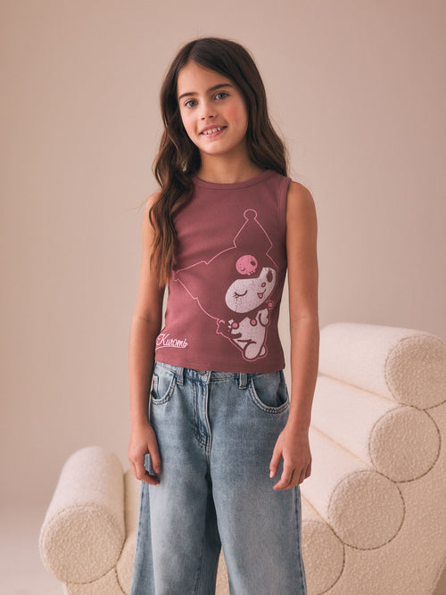 Purple Washed Kuromi Ribbed Vest (3-16yrs)