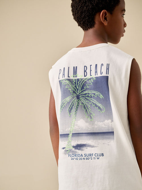 Ecru Palm Embroidery Tank Vest (3-16yrs)