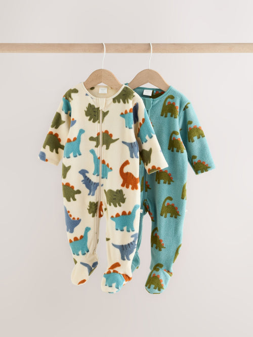 Blue Dinosaur Micro Fleece Two Way Zip Baby Sleepsuits 2 Pack