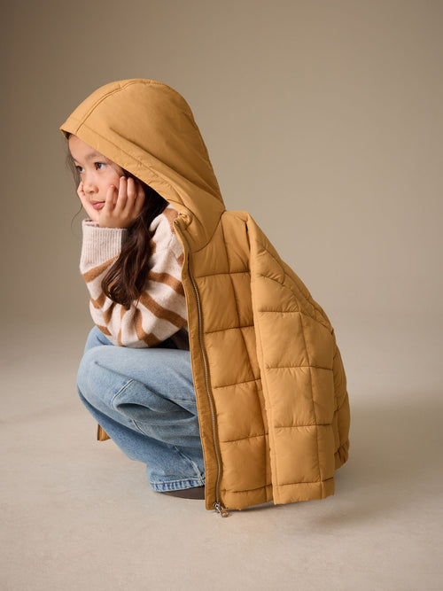 Ochre Yellow Shower Resistant Square Quilted Coat (3-16yrs)