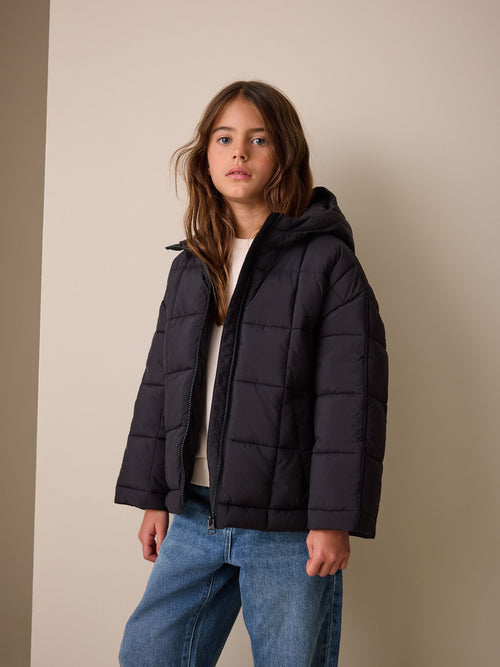 Black Shower Resistant Square Quilted Coat (3-16yrs)