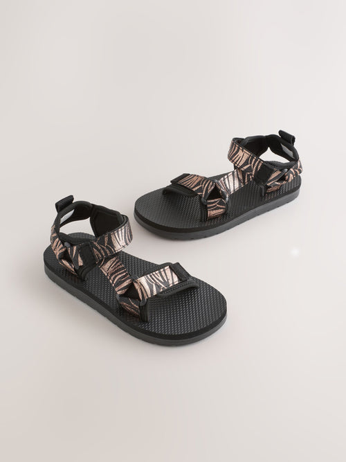 Black Zebra Print Trekker Sandals