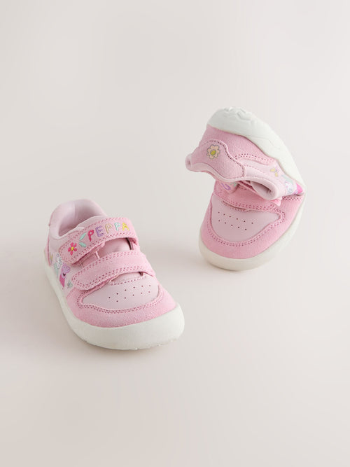 Pink Peppa Pig Barefoot Leather Touch Fastening Trainers