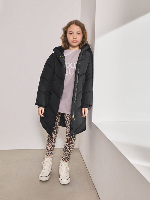 Black Shower Resistant Faux Fur Lined Hooded Padded Coat (3-16yrs)