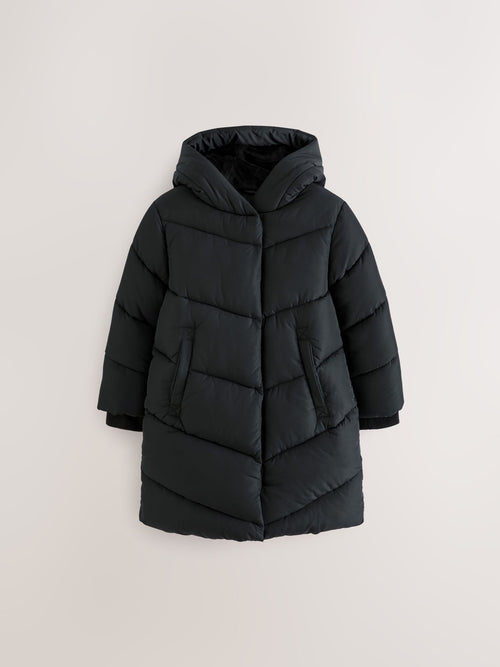 Black Shower Resistant Faux Fur Lined Hooded Padded Coat (3-16yrs)