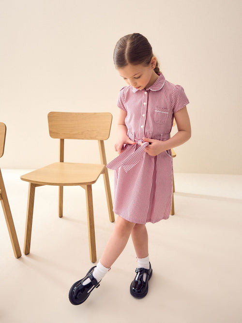 Red Gingham Cotton Rich Belted School Dress with Scrunchie (3-14yrs)