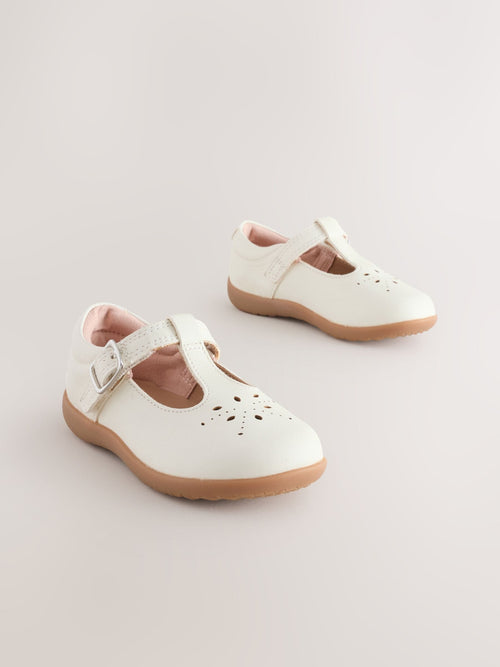 White Leather Wide Fit (G) First Walker T-Bar Touch Fastening Shoes