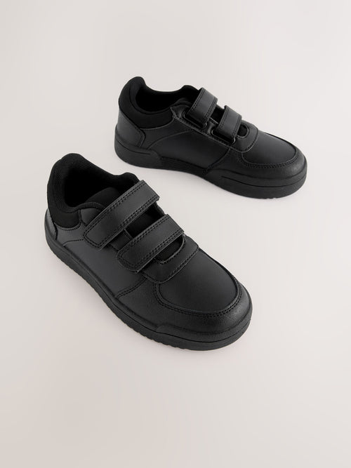 Black Standard Fit (F) 2 Straps Touch Fastening School Shoes