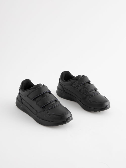 Black Touch Fastening Leather School Shoes
