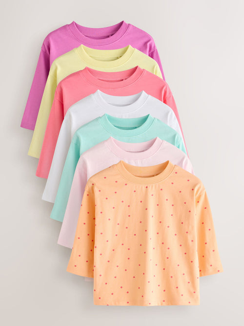 Bright Pink Long Sleeve T-Shirts 7 Pack (3mths-7yrs)