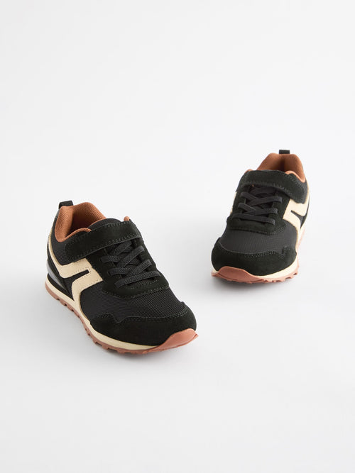 Black One Strap Elastic Lace Trainers