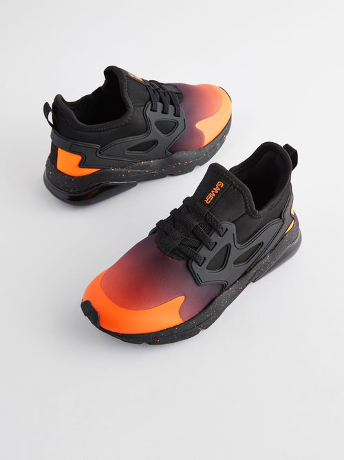 Orange/Black Standard Fit (F) Elastic Lace Trainers