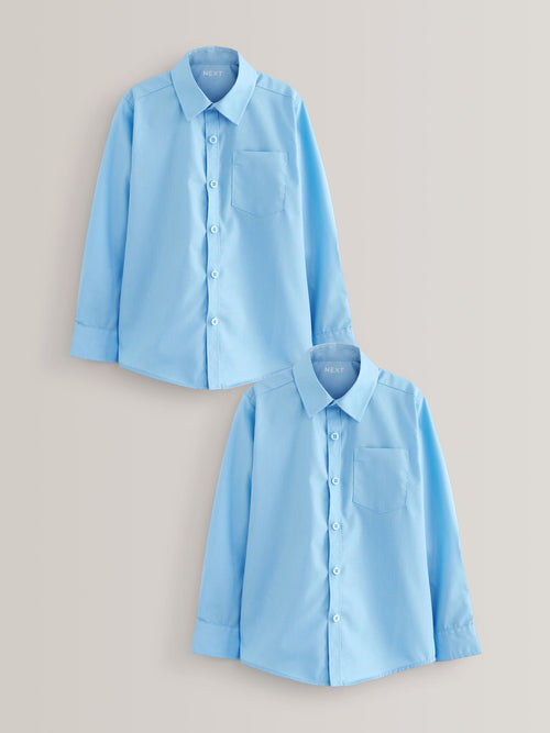 Blue Regular Fit Long Sleeve School 2 Pack Shirts (3-17yrs)