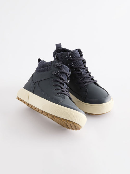 Navy Blue Warm Lined High Top Boots