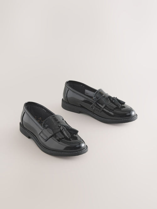 Black Patent Standard Fit (F) Leather Tassel Loafer School Shoes