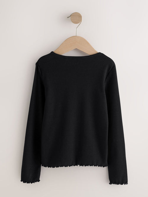 Black Cotton Rich Long Sleeve Rib T-Shirt (3mths-7yrs)