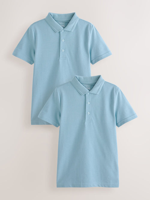 Blue Regular Fit Cotton School Short Sleeve Polo Shirts 2 Pack (3-16yrs)