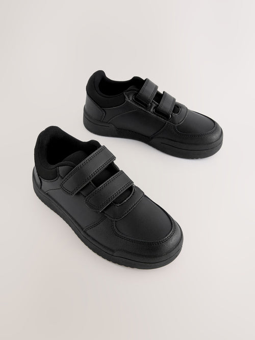 Black Wide Fit (G) 2 Straps Touch Fastening School Shoes
