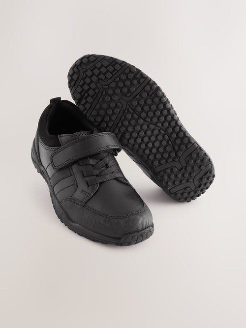 Black School Leather Elastic Lace Shoes