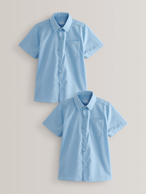 Blue Regular Fit Short Sleeve School 2 Pack Shirts (3-17yrs)