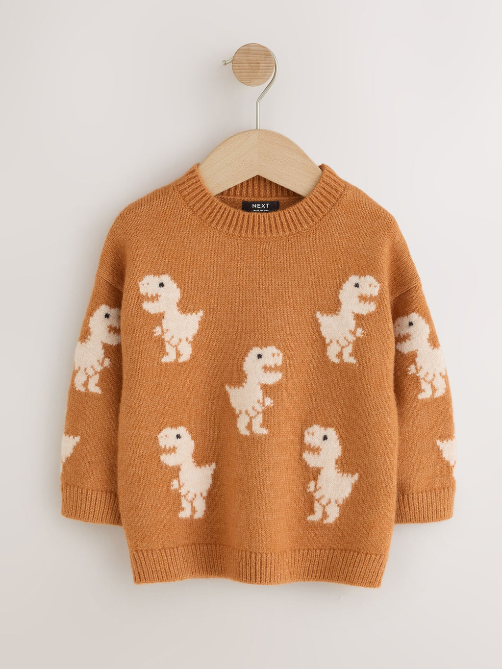 Tan Brown All Over Character Knitted Crew Neck Jumper (3mths-7yrs)