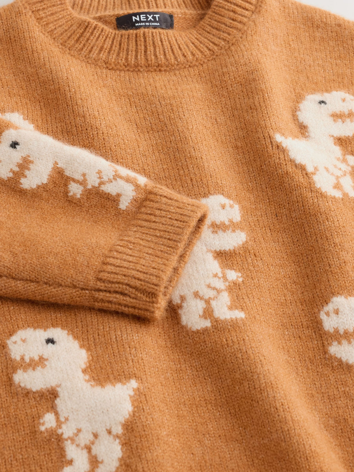 Tan Brown All Over Character Knitted Crew Neck Jumper (3mths-7yrs)