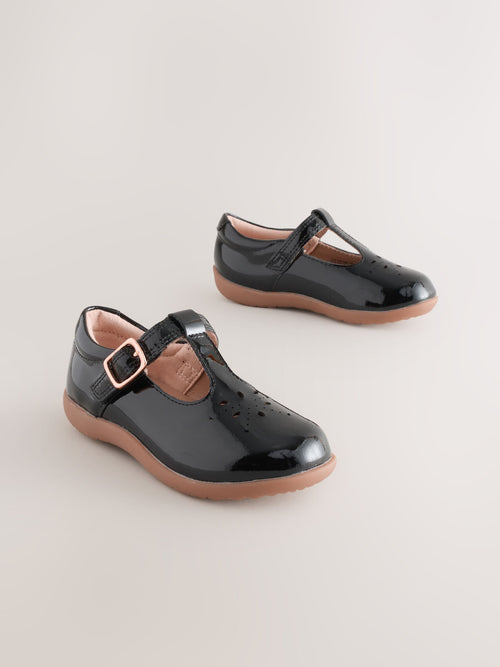 Black Patent Leather Standard Fit (F) First Walker T-Bar Touch Fastening Shoes