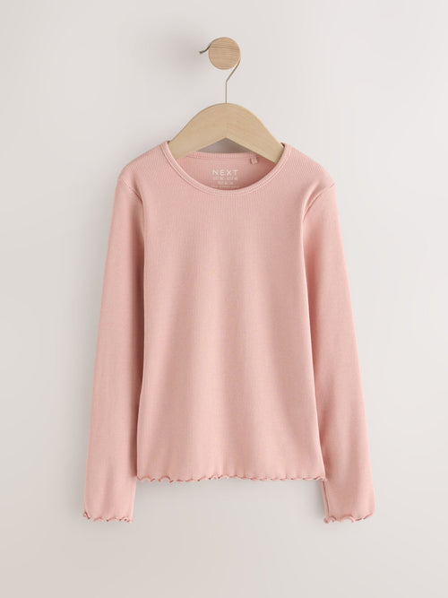 Pale Pink Cotton Rich Long Sleeve Rib T-Shirt (3mths-7yrs)