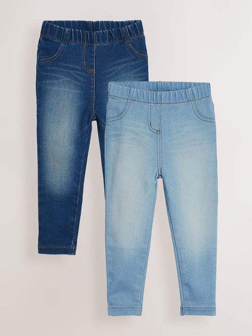Mid Blue/Light Blue Denim 2 Pack Elasticated Waist Jeggings (3mths-7yrs)