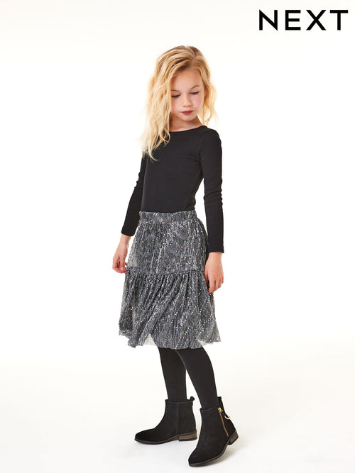 Black Long Sleeve Ribbed Top (3-16yrs)