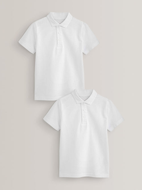 White Cotton School Short Sleeve Polo Shirts 2 Pack (3-16yrs)