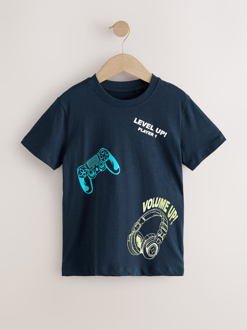 Navy Blue Gamer Regular Fit Short Sleeve Graphic T-Shirt (3-16yrs)