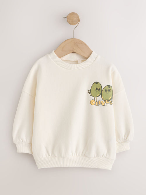 Cream Olive Crew Neck Sweatshirt (3mths-7yrs)
