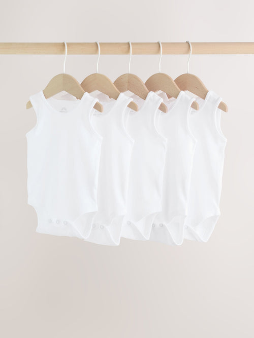 White 5 Pack Baby Vest Bodysuits
