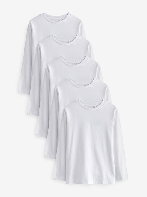 White 5 Pack Long Sleeve T-Shirts (3-16yrs)