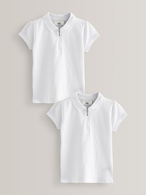 White Girls 2 Pack 100% Cotton Zip Polo Shirts (3-16yrs)