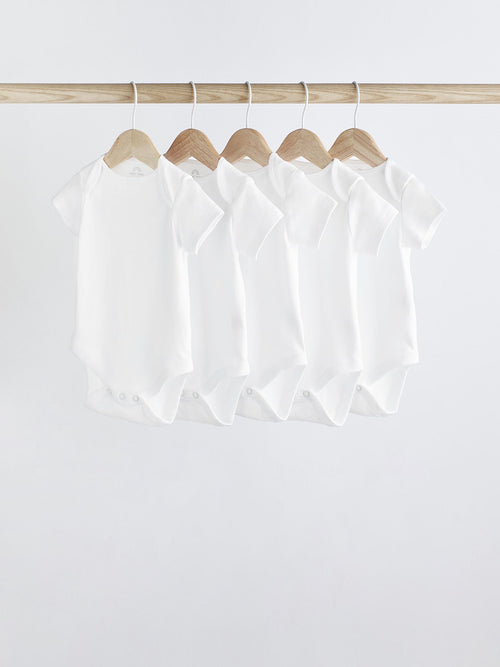 White Essential 5 Pack Short Sleeve Bodysuits