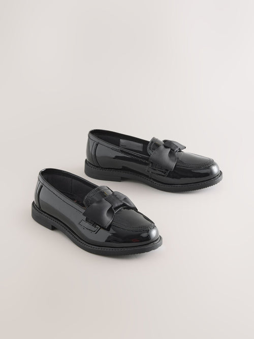 Black Patent Standard Fit (F) Leather Bow Loafer School Shoes