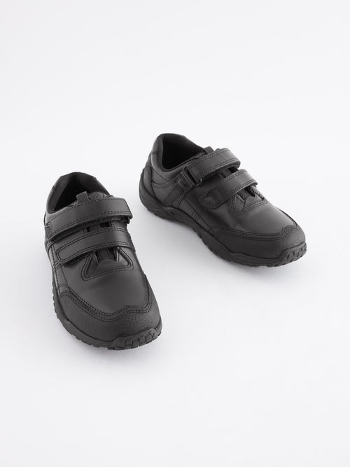 Black Leather Touch Fastening School Shoes