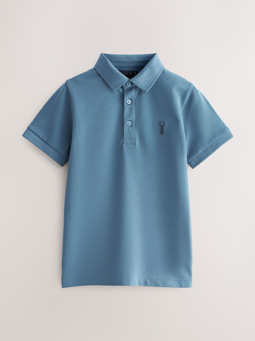 Stag Blue Mid Short Sleeve Polo Shirt (3-16yrs)