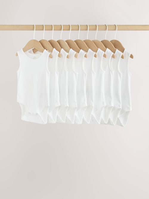 White 10 Pack Baby Vest Bodysuits
