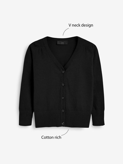 Black Cotton Rich School V-Neck Cardigan (3-16yrs)